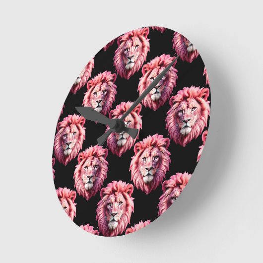 Pink Lion Head Animal Pattern Design - Black  Ronde Klok (Hoek)