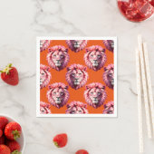 Pink Lion Head Animal Pattern Design Orange  Servet (Insitu)