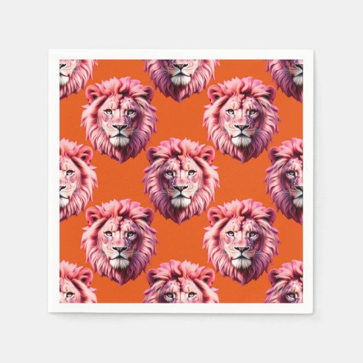 Pink Lion Head Animal Pattern Design Orange  Servet (Voorkant)