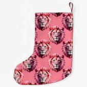 Pink Lion Head Animal Pattern Design Pink Kleine Kerstsok (Achterkant)