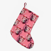 Pink Lion Head Animal Pattern Design Pink Kleine Kerstsok (Voorkant (Hangend))