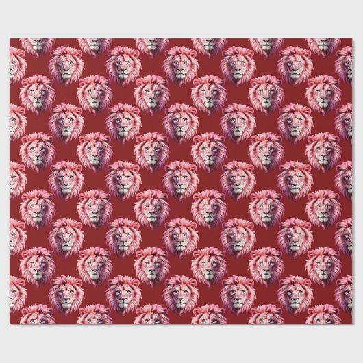 Pink Lion Head Animal Pattern Design Red  Cadeaupapier (Vlak)