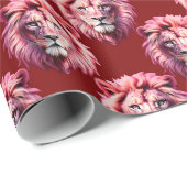 Pink Lion Head Animal Pattern Design Red  Cadeaupapier (Rol Hoek)
