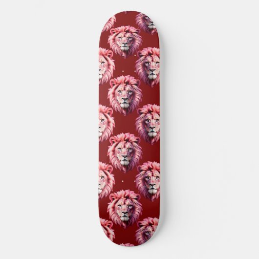 Pink Lion Head Animal Pattern Design Red  Skateboard (Voorkant)