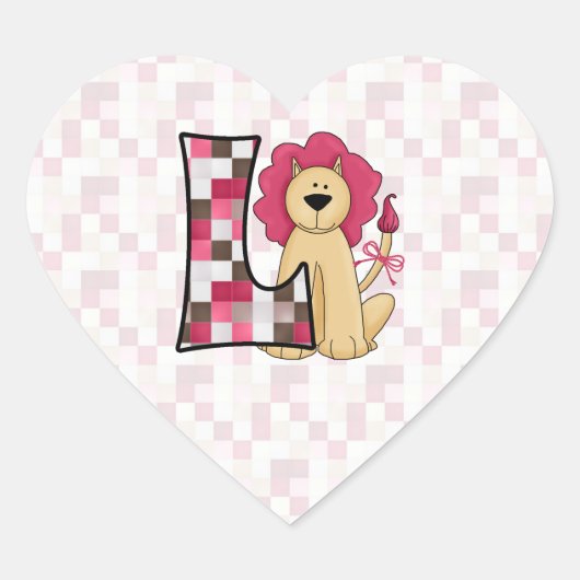 Pink Lion Monogram Letter L Hart Sticker (Voorkant)