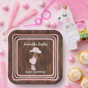 Pink Little AA Cowgirl Western Baby shower Papieren Bordje