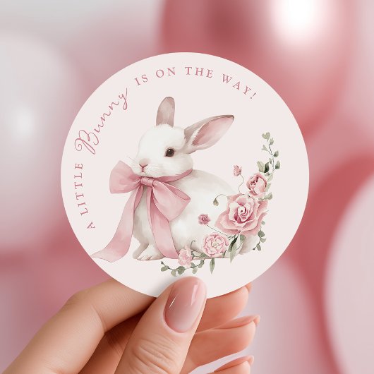Pink Little Bunny Baby Shower Stickers