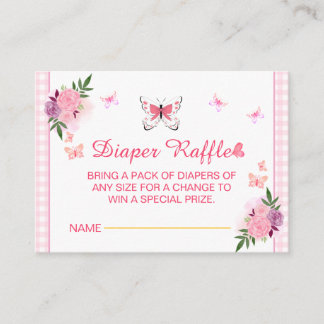 Pink Little Butterfly Baby Shower Diaper Raffle Informatiekaartje