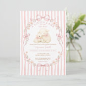 Pink Little Lamb Baby Shower Stripes Invitation (Debout devant)