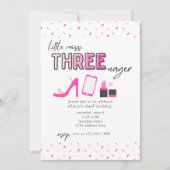 Pink Little Miss Trois Enager Invitation d'anniver (Devant)