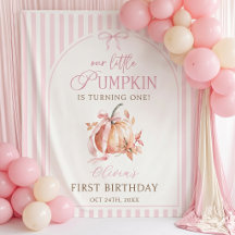 Pink Little Pumpkin Girl Birthday Tapestry