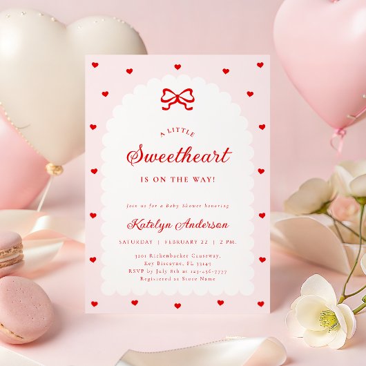 Pink Little Sweetheart Bow Baby Shower Invitation