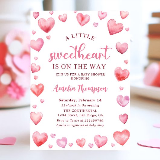 Pink Little Sweetheart Valentijnse Baby shower Kaart