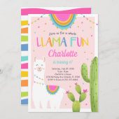 Pink Llama Cactus Uitnodiging voor verjaardag (Voorkant / Achterkant)