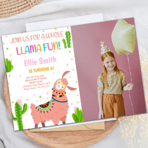 Pink Llama Invitations Anniversaire avec photo