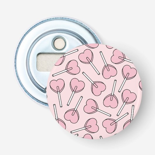 Pink Lollipops, Heart Lollipops, Lollipop Pattern Button Flesopener (Voorkant)
