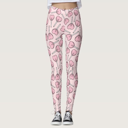 Pink Lollipops, Heart Lollipops, Lollipop Pattern Leggings (Voorkant)