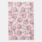 Pink Lollipops, Heart Lollipops, Lollipop Pattern Theedoek (Verticaal)