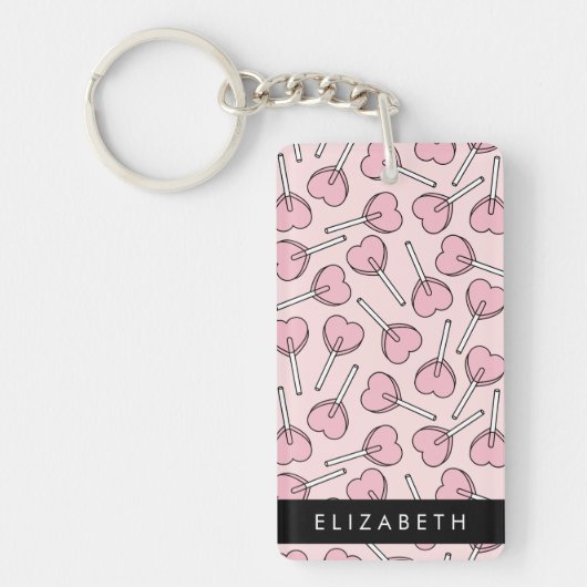 Pink Lollipops, Heart Lollipops, Lolly, Your Name Sleutelhanger (Voorkant)