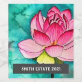 Pink Lotus aquarelle art vin étiquette (Étiquettes simples)