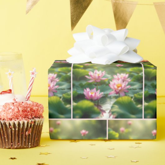 Pink Lotus Floating In a Pond Cadeaupapier (Verjaardagsfeest)
