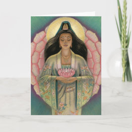 "Pink Lotus Heart" Kuan Yin Greeting Card Kaart