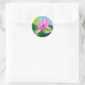 Pink lotus waterlily floral bruiloft ronde sticker (Tas)