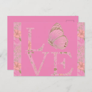 Pink Love Butterfly Floral Briefkaart