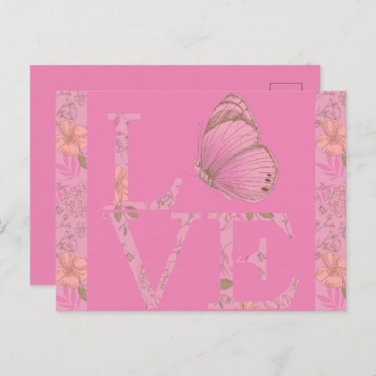Pink Love Butterfly Floral Briefkaart (Voorkant / Achterkant)