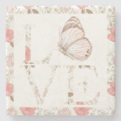 Pink Love Butterfly Floral Stenen Onderzetter (Voorkant)
