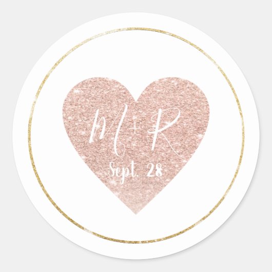 Pink Love Heart met script initialen wed classic Ronde Sticker (Voorkant)
