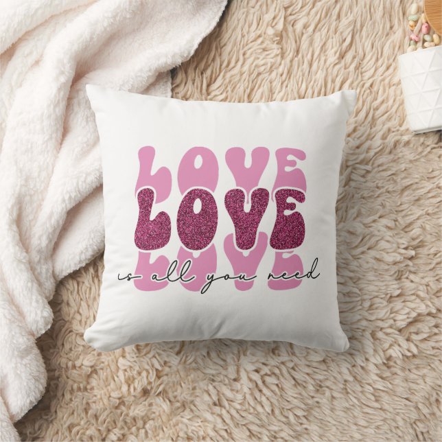 Pink "Love" Stacked Bubble Font Kussen (Deken)