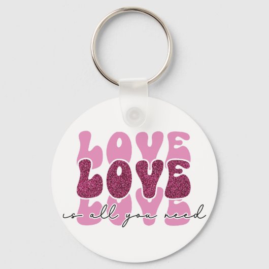 Pink "Love" Stacked Bubble Font Sleutelhanger (Achterkant)