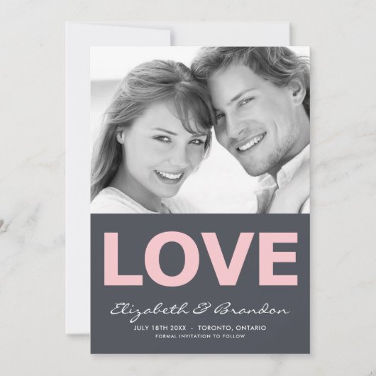 Pink Love Typography Bewaar de datumfoto Save The Date (Voorkant)
