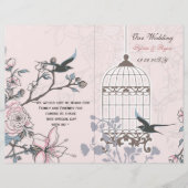pink lovebirds bircage bi fold Programme de mariag (Devant)