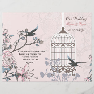 pink lovebirds bircage bi fold Programme de mariag