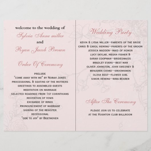 pink lovebirds bircage bi fold Programme de mariag (Dos)