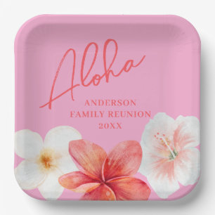 Pink Luau Tropical Flower Reunion Party Papieren Bordje