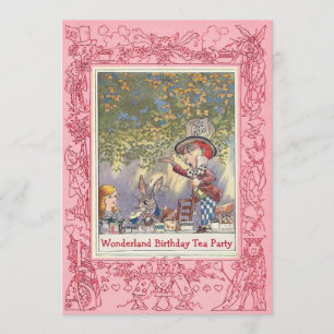 Pink Mad Hatter's Wonderland Birthday Tea Party Kaart