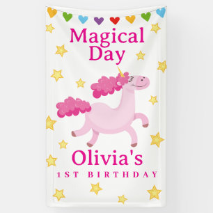 Pink Madical Day eerste Unicorn Verjaardagsster Spandoek
