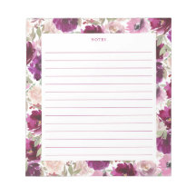Pink Magenta Watercolor Flores Bloc-notes