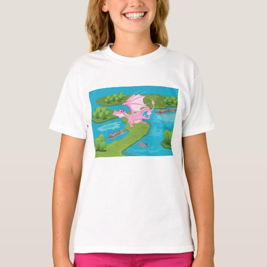 Pink Magic Dragon Fantasy T-Shirt (Devant)