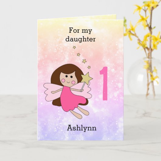 Pink Magic Fairy 1er Anniversaire Carte (Fleur jaune)