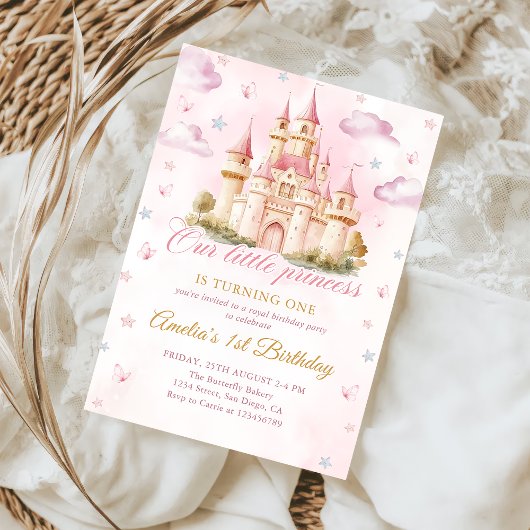 Pink Magic Princess Castle Invitation Anniversaire