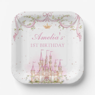 Pink Magic Princess Castle Verjaardagspapier Bord