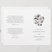 Pink Magnolia Floral Folded Wedding Programme (Voorkant / Achterkant)