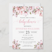 Pink magnolia floral petite fille invitation douch (Devant)