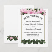 Pink Magnolia Greenery Floral Save the Date Kaart (Voorkant / Achterkant)