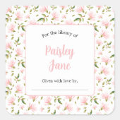 Pink Magnolias baby shower bookplate sticker (Devant)