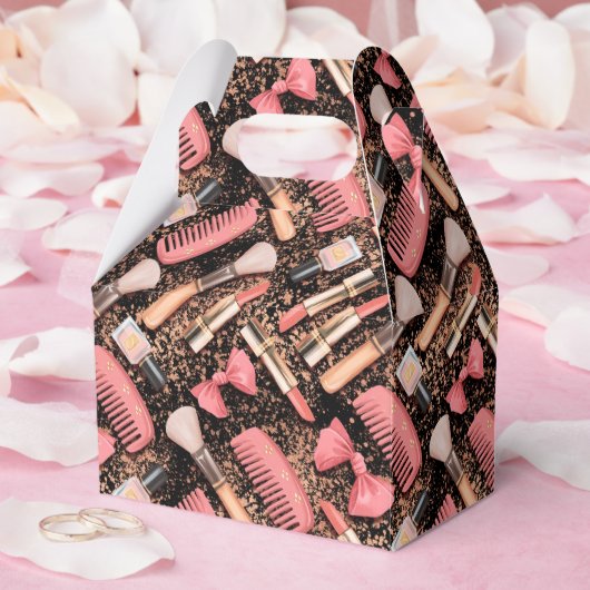 Pink Makeup Cosmetics Pattern Glitter Bedankdoosjes (Huwelijk)